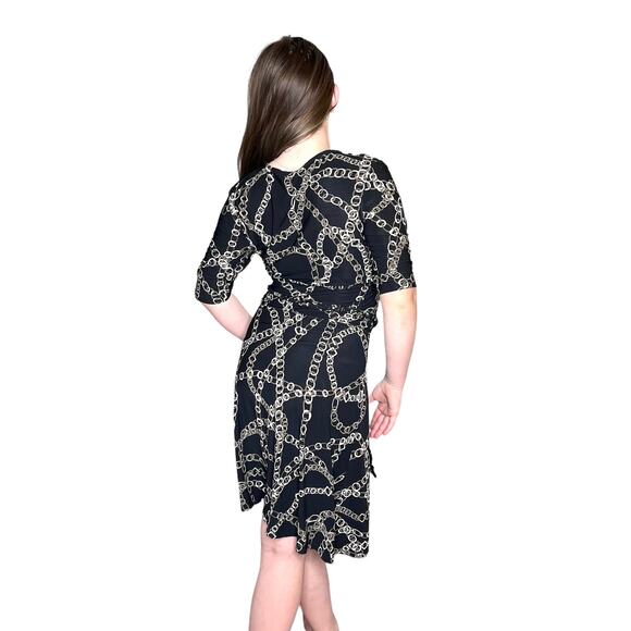 Daisy Fuentes Womens Small Chain DRESS Black Taupe White Belt V Neck Mob Wife - Picture 4 of 10